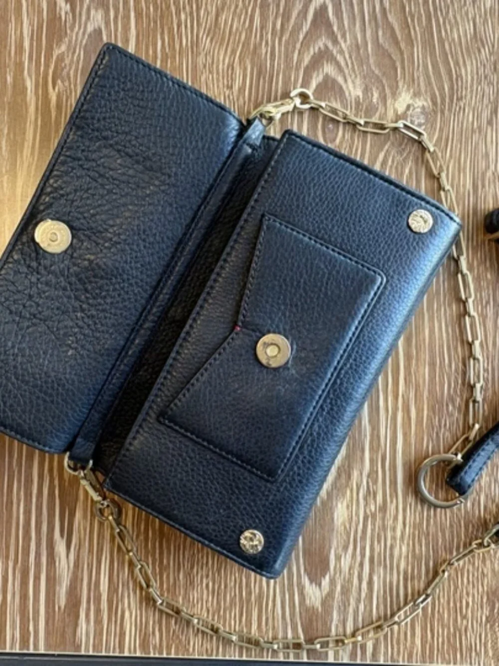 Hammitt AJ Crossbody Clutch Black Brushed Gold Red Zipper